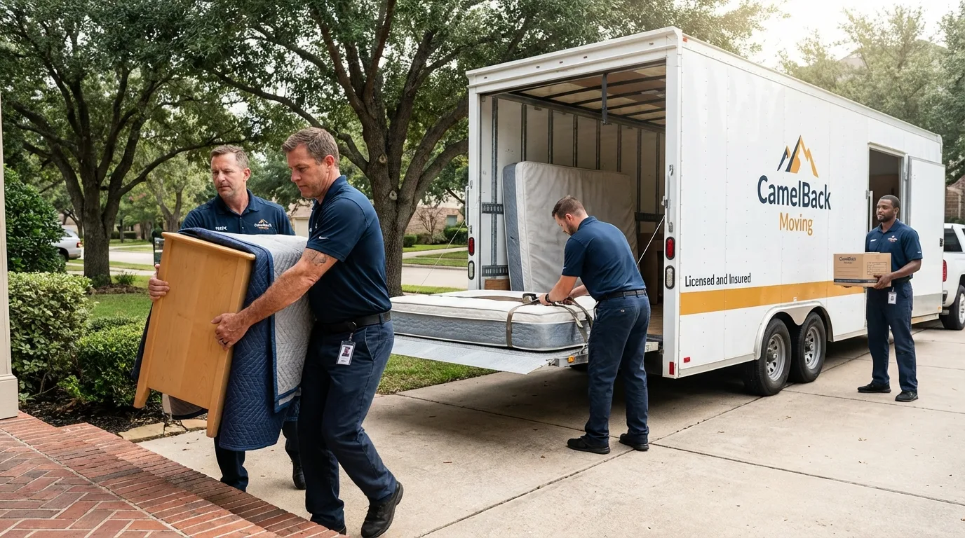 Crew loading residential truck for cross-state move from Machiasport, ME