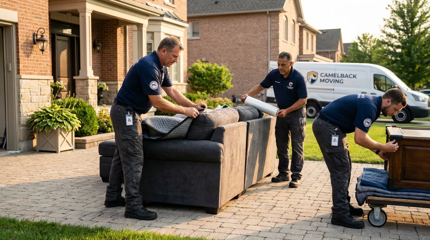 Large estate moving crew wrapping furniture in Machiasport, ME